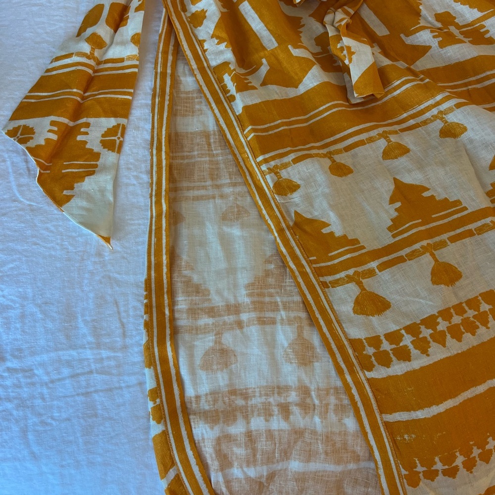 Johanna Ortiz Facundo printed linen maxi halter dress in a yellow/orange - Picture 8 of 8